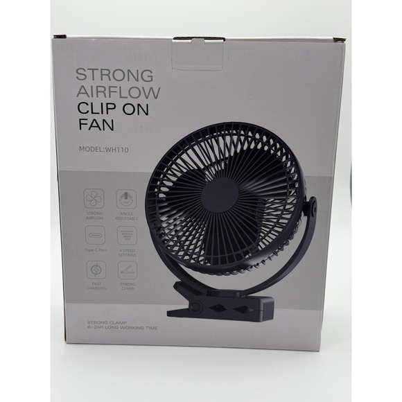 Other - CLIP ON FAN | 10000 MAH RECHARGEABLE BATTERY, 8 INCH - BLACK 0106